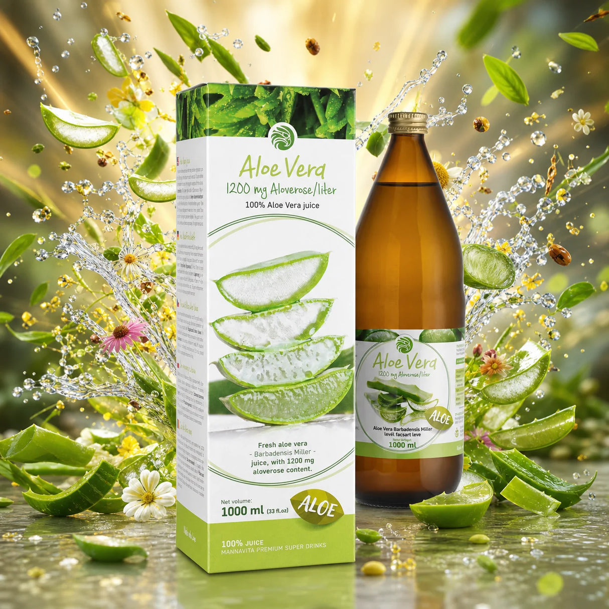 Mannavita suc pur de Aloe vera 100%, proaspăt presat • 1000 ml