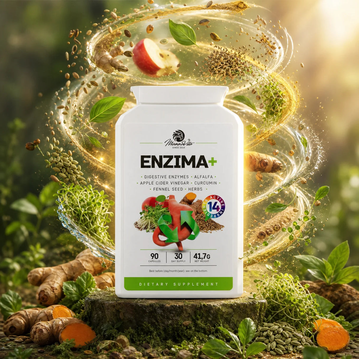 ENZIMA+ complex de Enzime Digestive, cu Betaină HCL • 90 capsule
