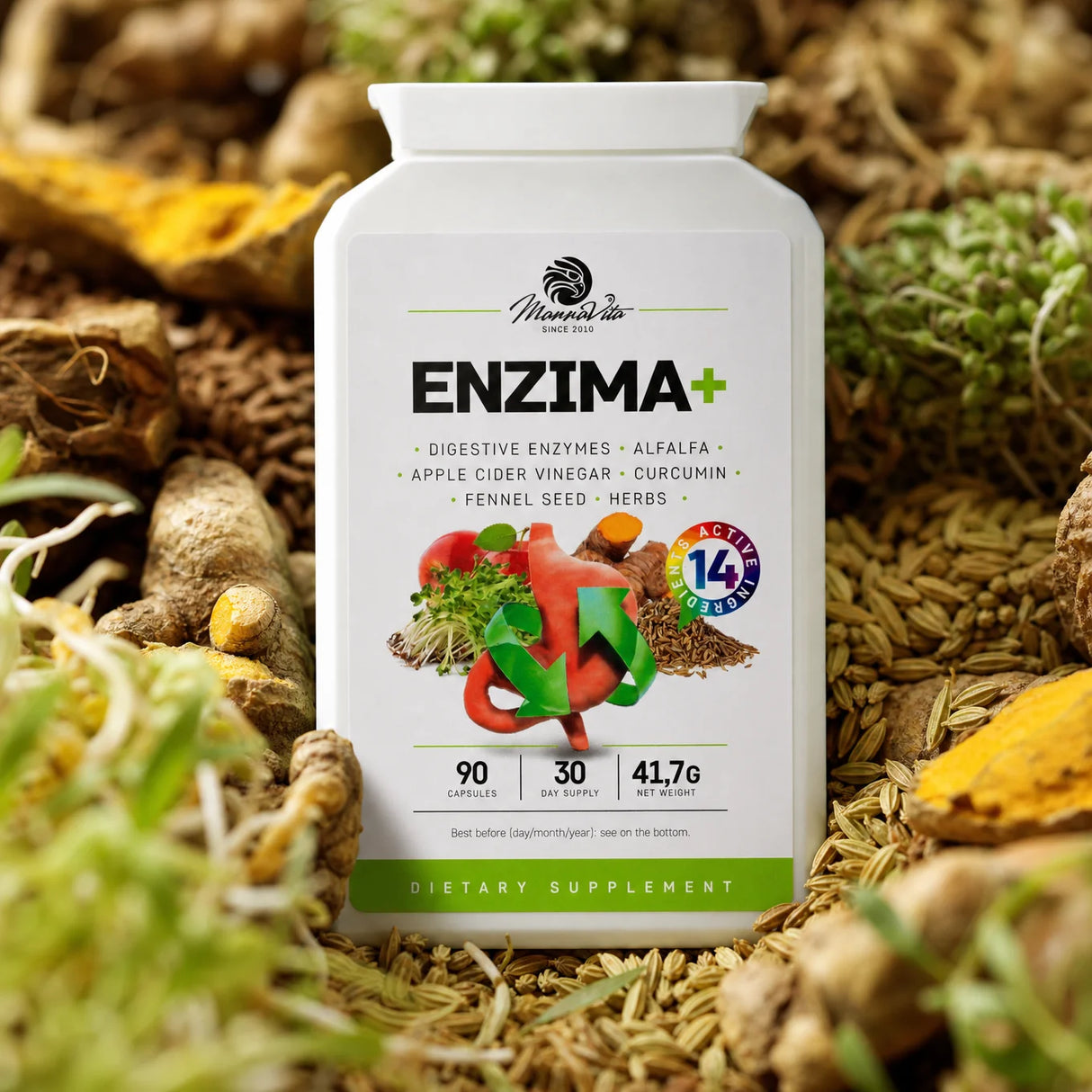 ENZIMA+ complex de Enzime Digestive, cu Betaină HCL • 90 capsule