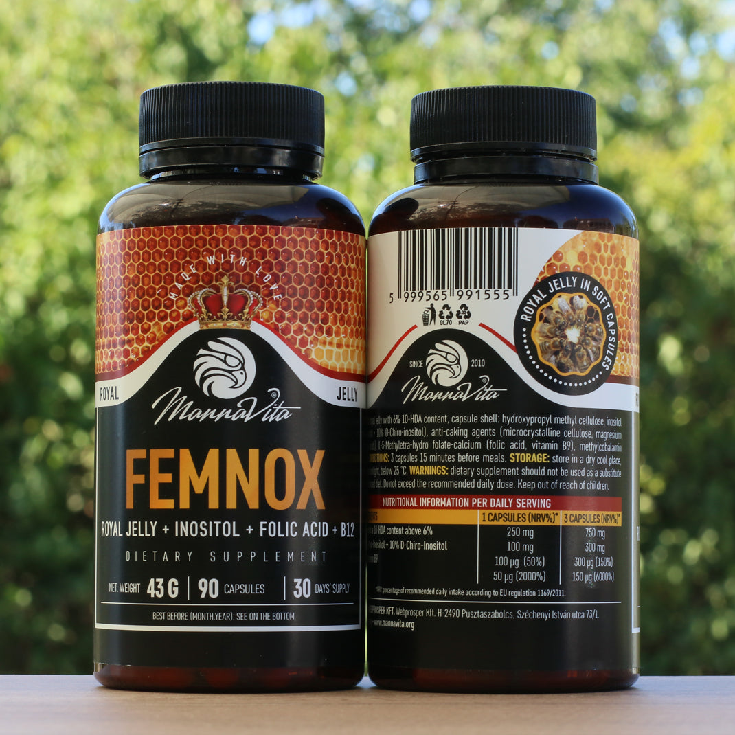FEMNOX complex cu Lăptișor de matcă + Inozitol + Acid folic + Vitamina B12 • 90 capsule