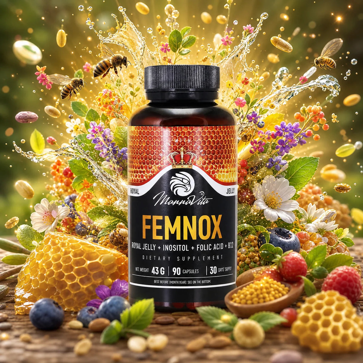FEMNOX complex cu Lăptișor de matcă + Inozitol + Acid folic + Vitamina B12 • 90 capsule