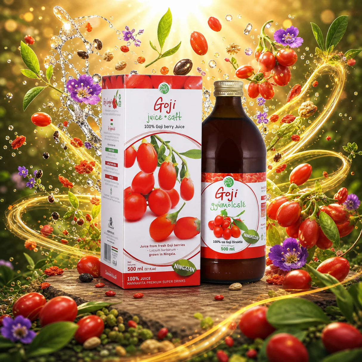 Mannavita suc pur de GOJI 100%, proaspăt presat • 500 ml
