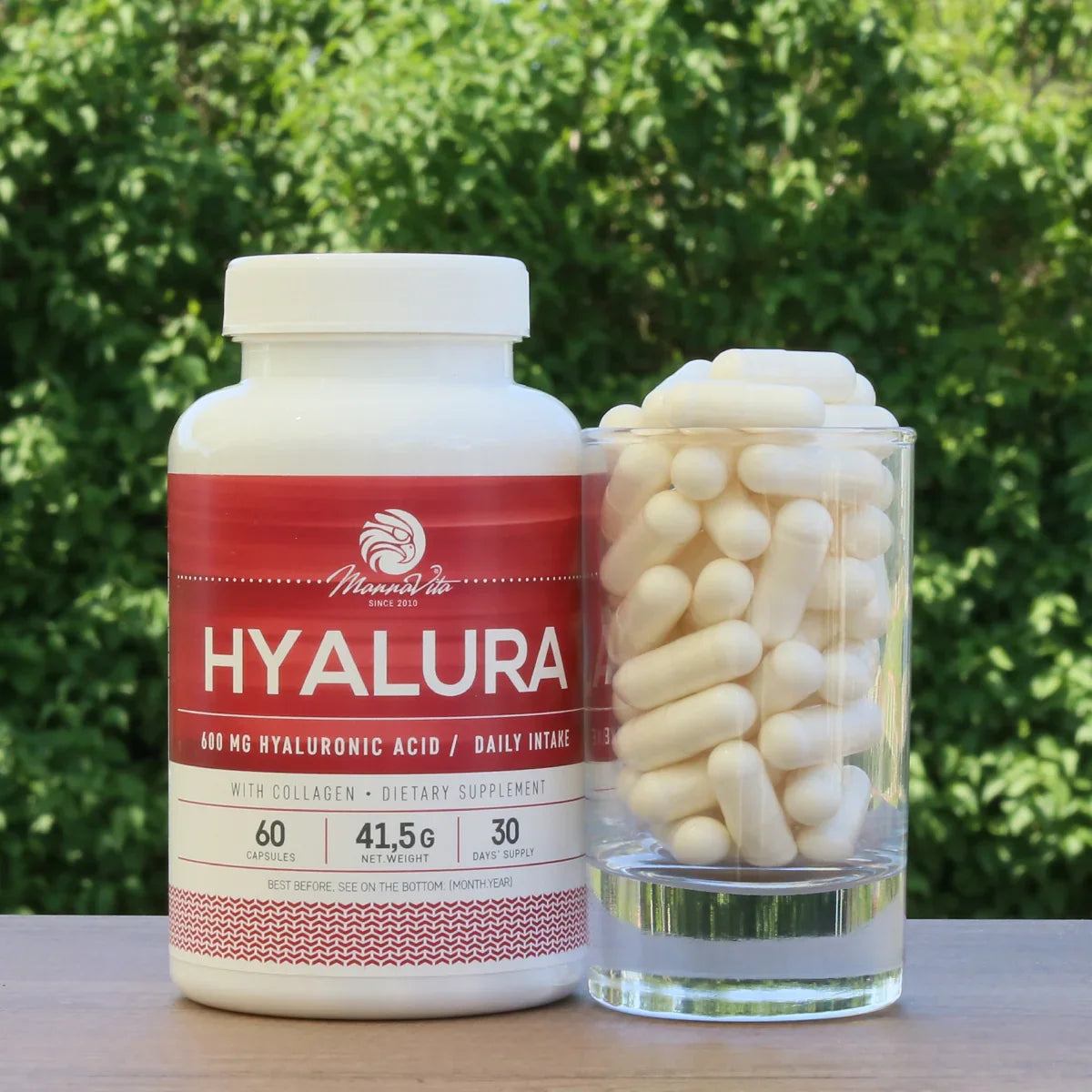Hyalura 600 mg hyaluronic acid + collagen capsules • 60 pcs. - Mannavita