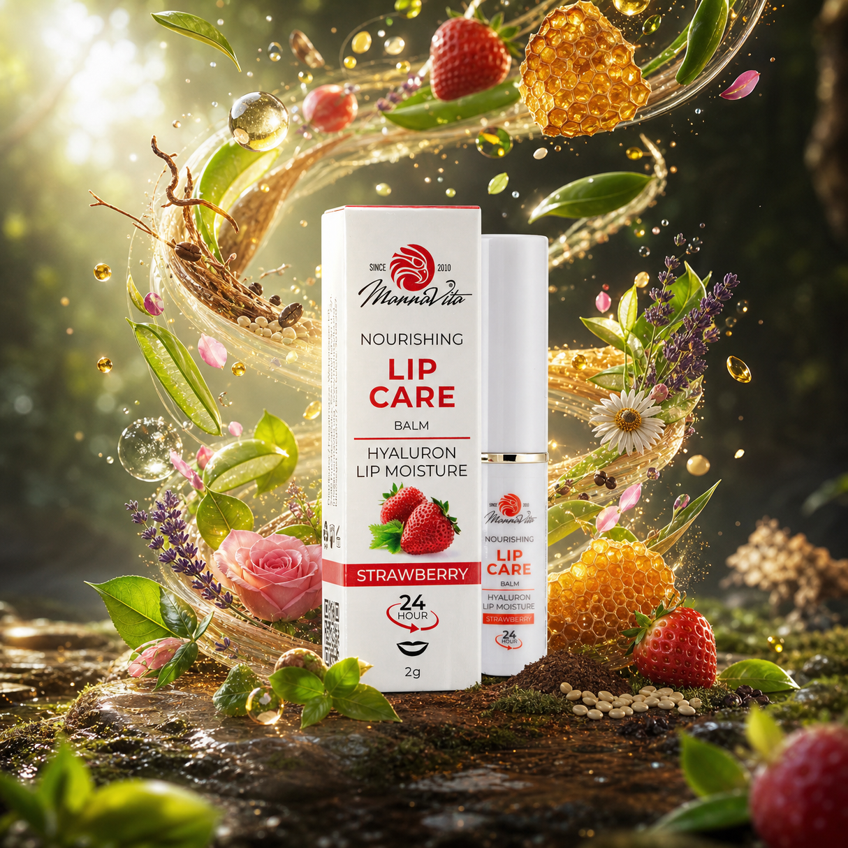 Mannavita • Balsam de buze cu Acid Hialuronic • Hranire intensă • CAPȘUNI