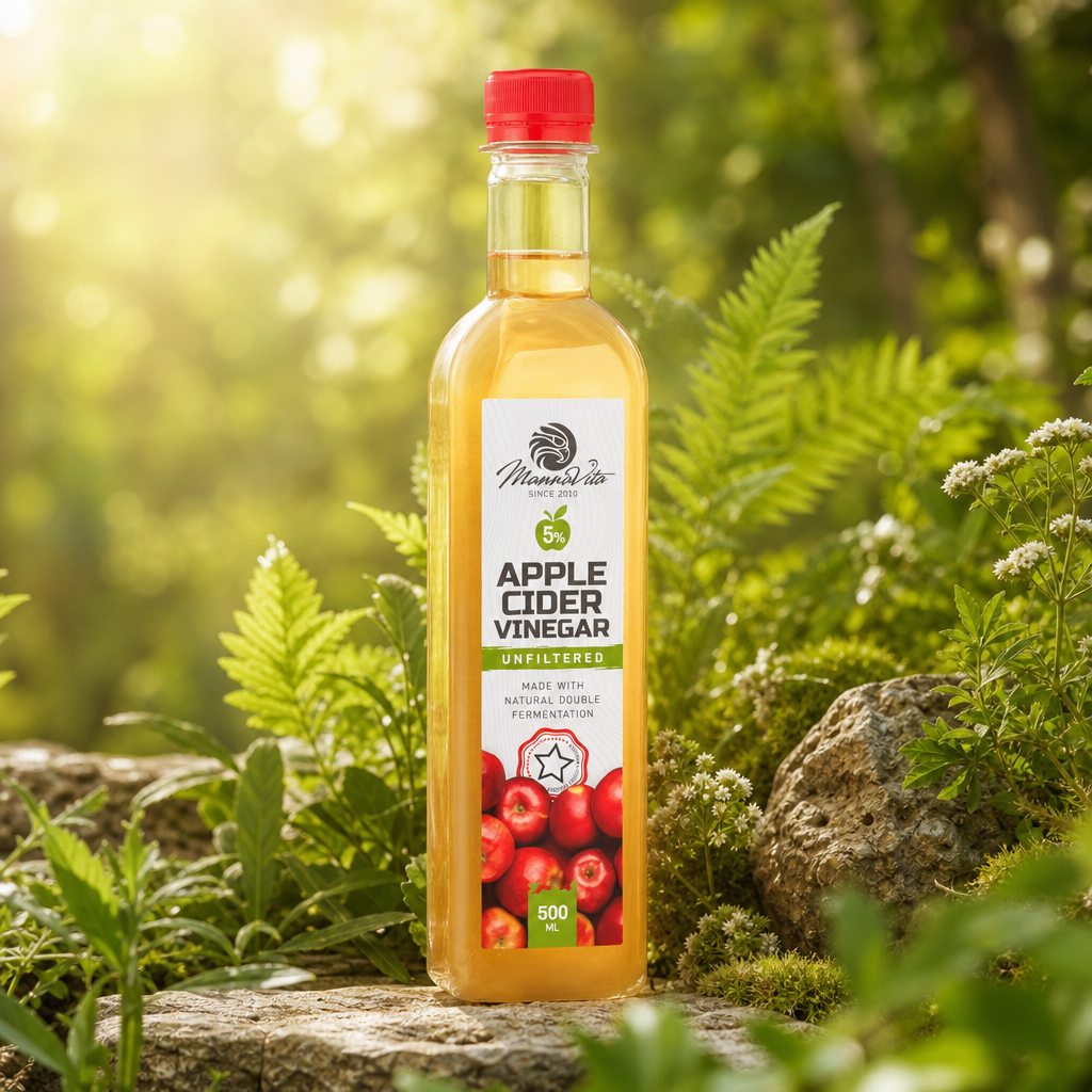 Mannavita Oțet de Mere nefiltrat, cu Dublă Fermentație • 500 ml
