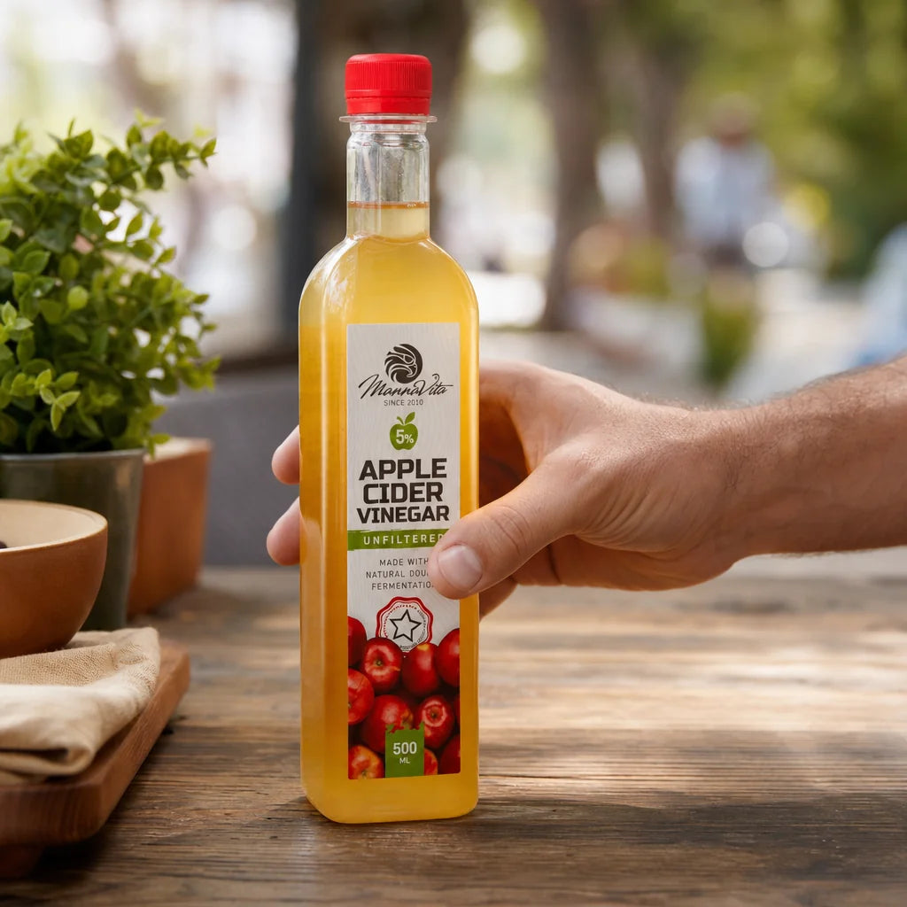Mannavita Oțet de Mere nefiltrat, cu Dublă Fermentație • 500 ml