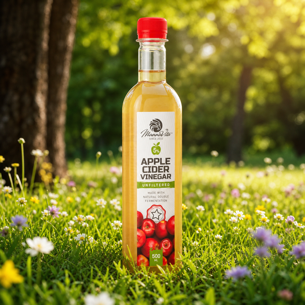 Mannavita Oțet de Mere nefiltrat, cu Dublă Fermentație • 500 ml