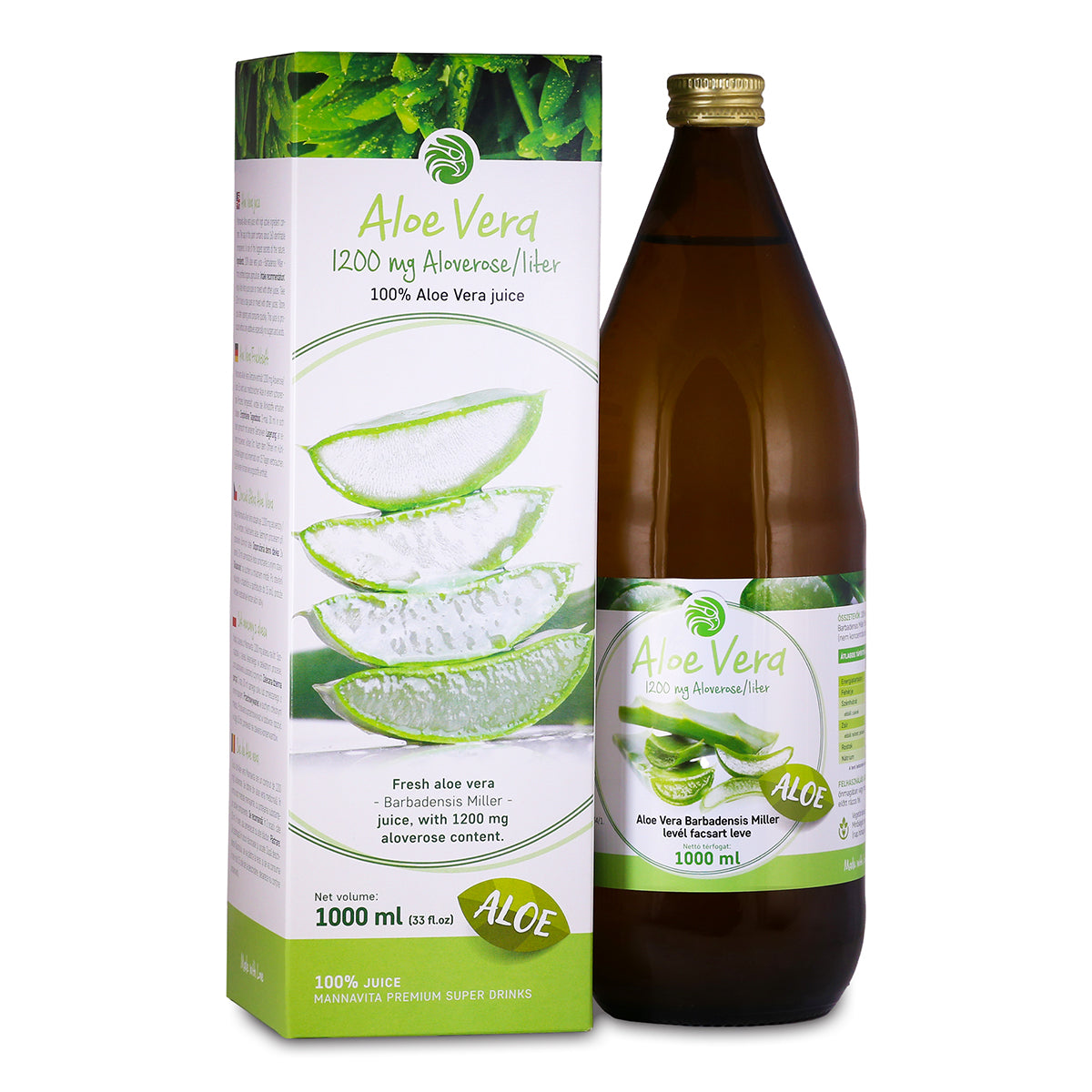 Mannavita suc pur de Aloe vera 100%, proaspăt presat • 1000 ml