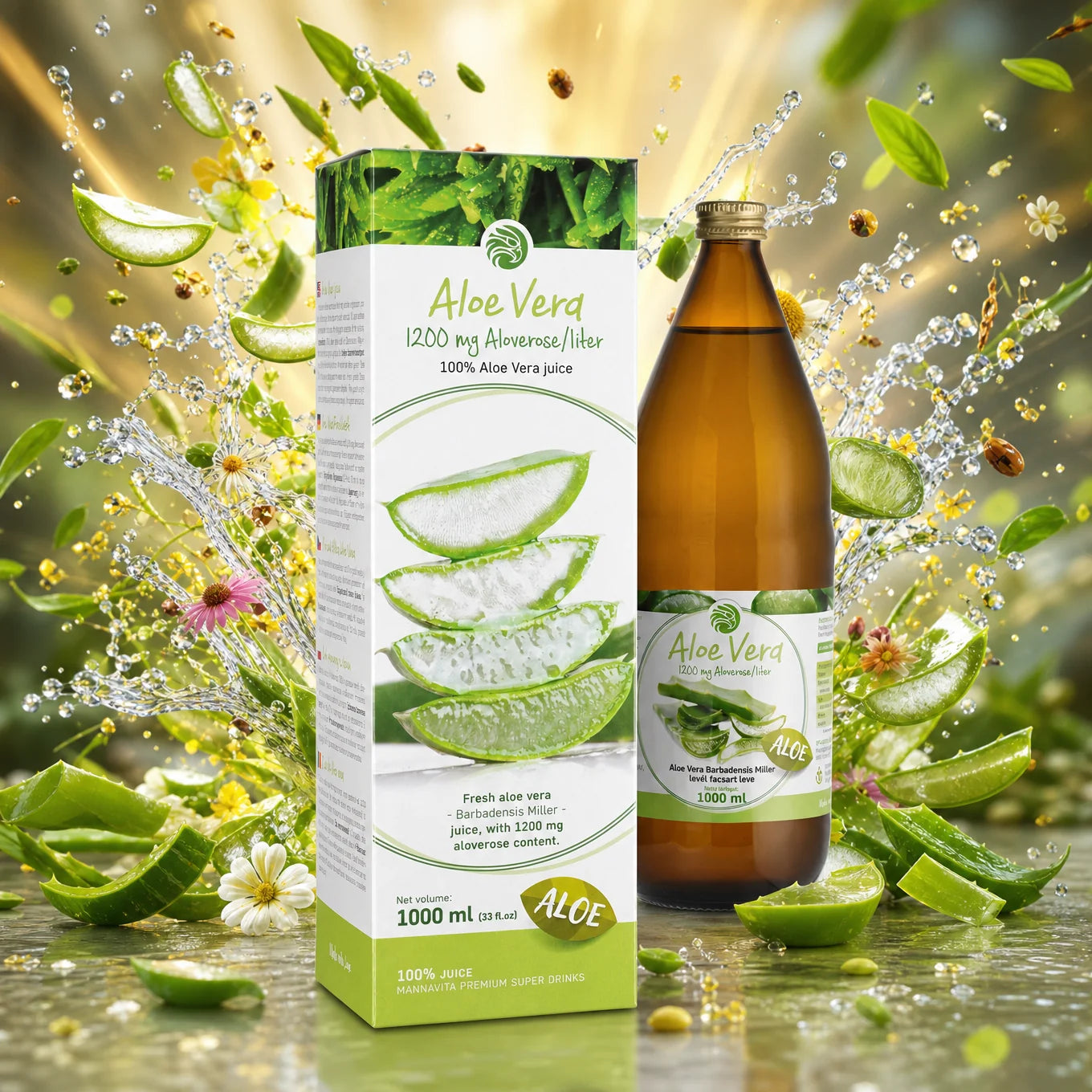 Mannavita suc pur de Aloe vera 100%, proaspăt presat • 1000 ml