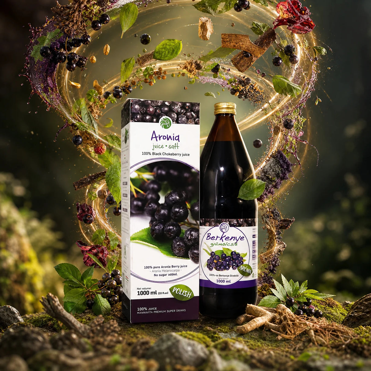 Mannavita suc pur de ARONIA 100%, proaspăt presat • 1000 ml
