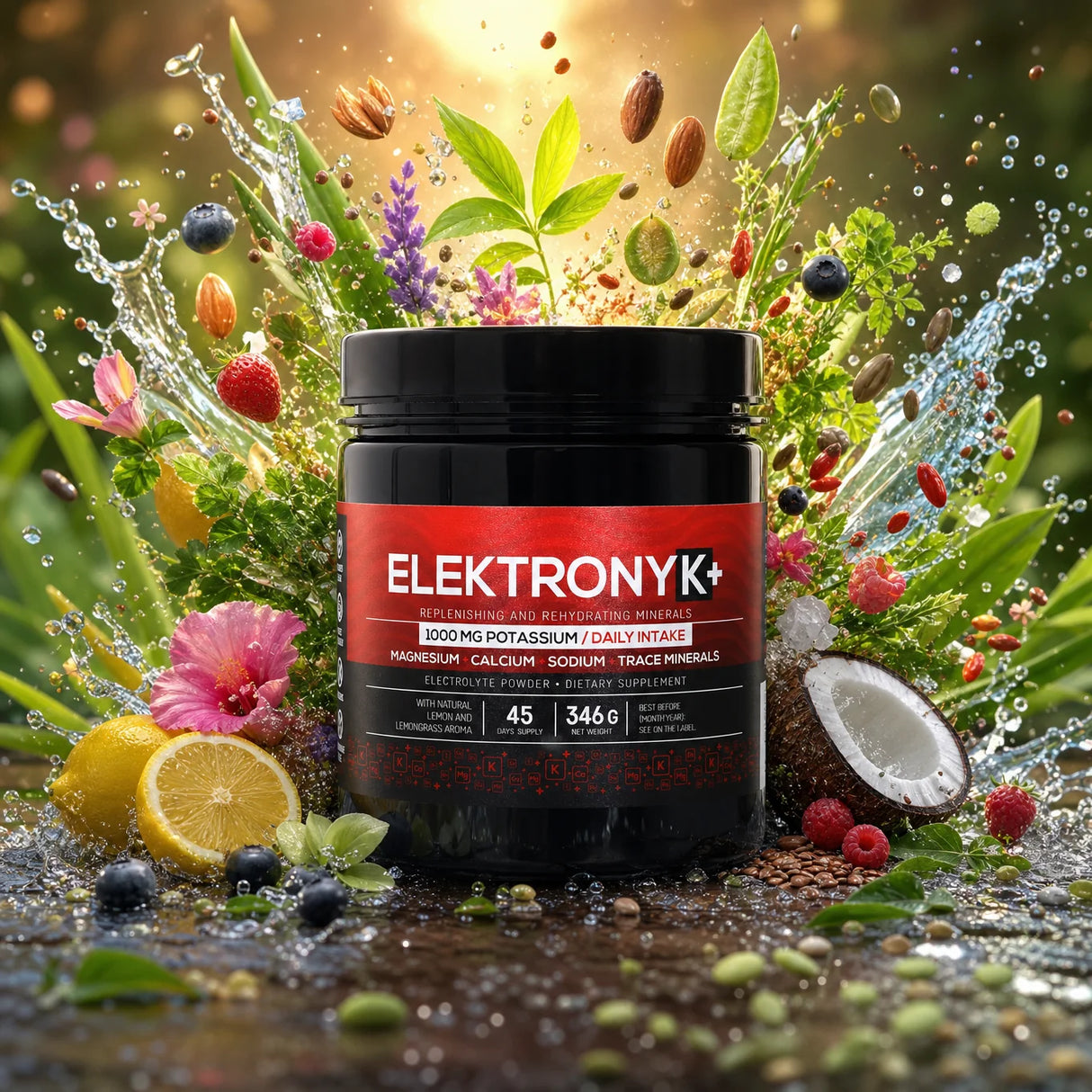 Pulbere electrolitică ElektronyK+ • 1000 mg potasiu cu glicină • DULCE, 402g