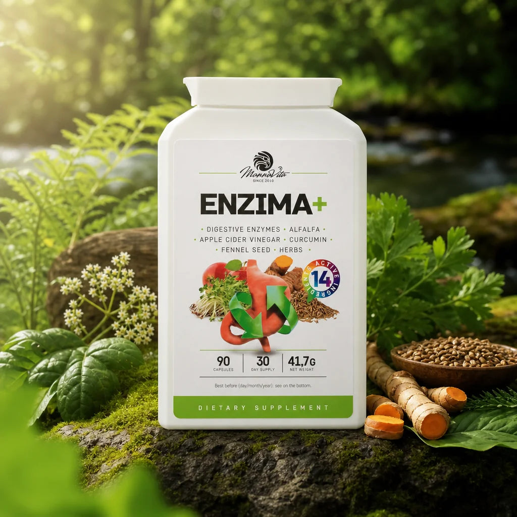 ENZIMA+ complex de Enzime Digestive, cu Betaină HCL • 90 capsule