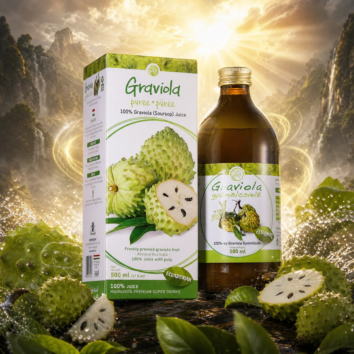 Mannavita piure pur de GRAVIOLA 100%, proaspăt presat • 500 ml