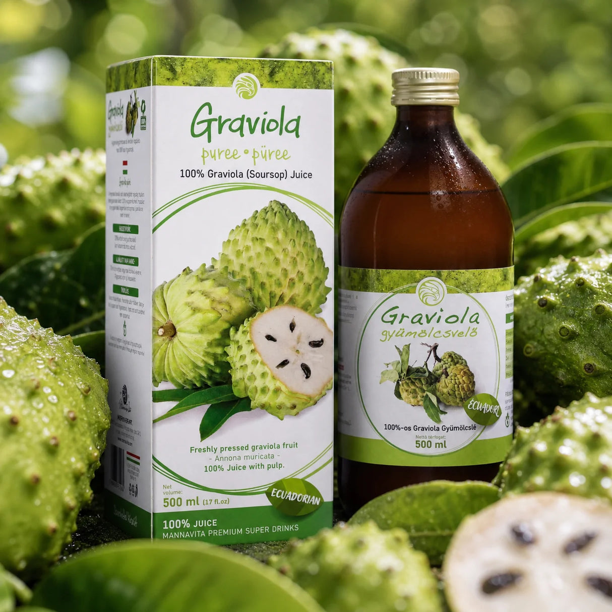 Mannavita piure pur de GRAVIOLA 100%, proaspăt presat • 500 ml