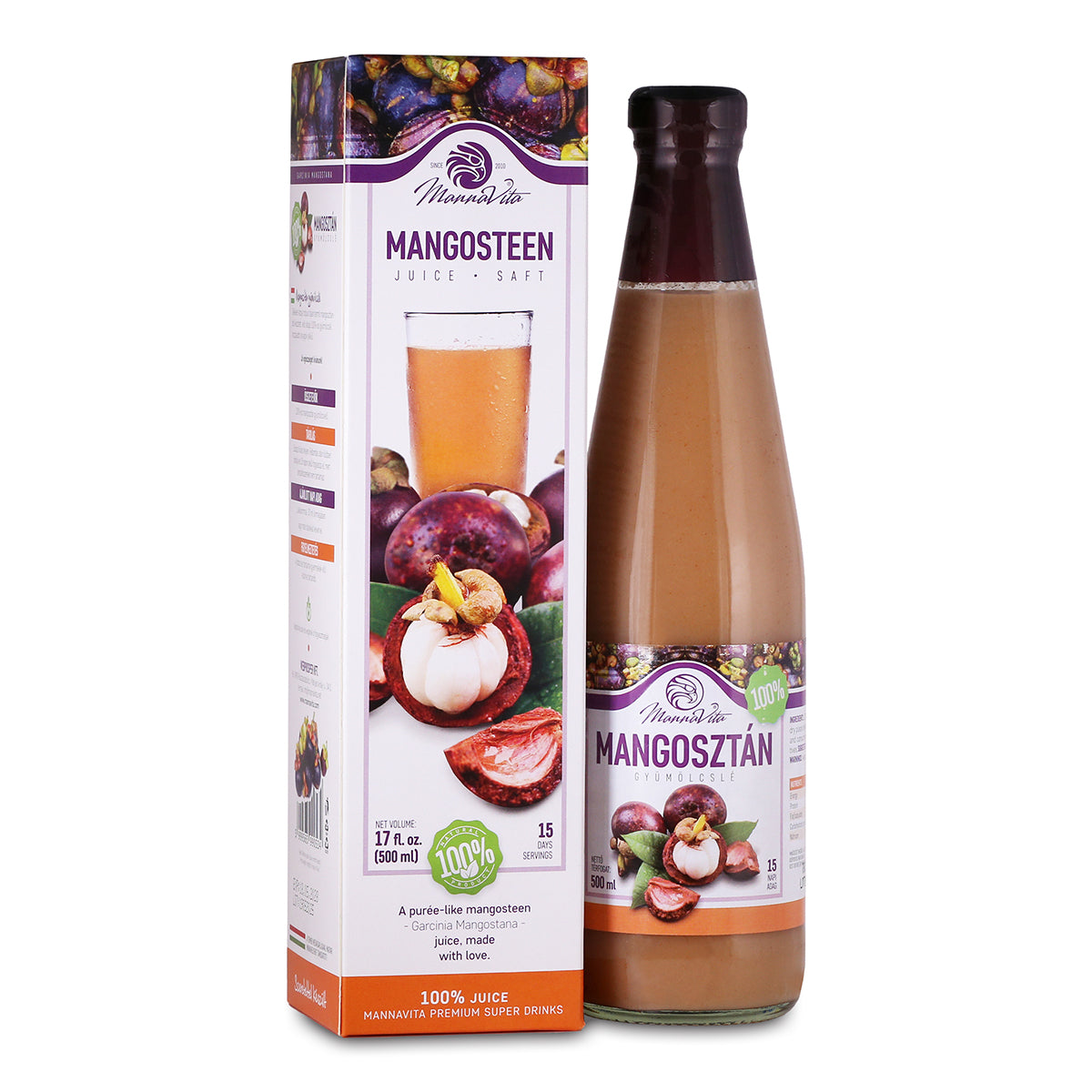 Mannavita suc pur de MANGOSTAN 100%, proaspăt presat • 500 ml