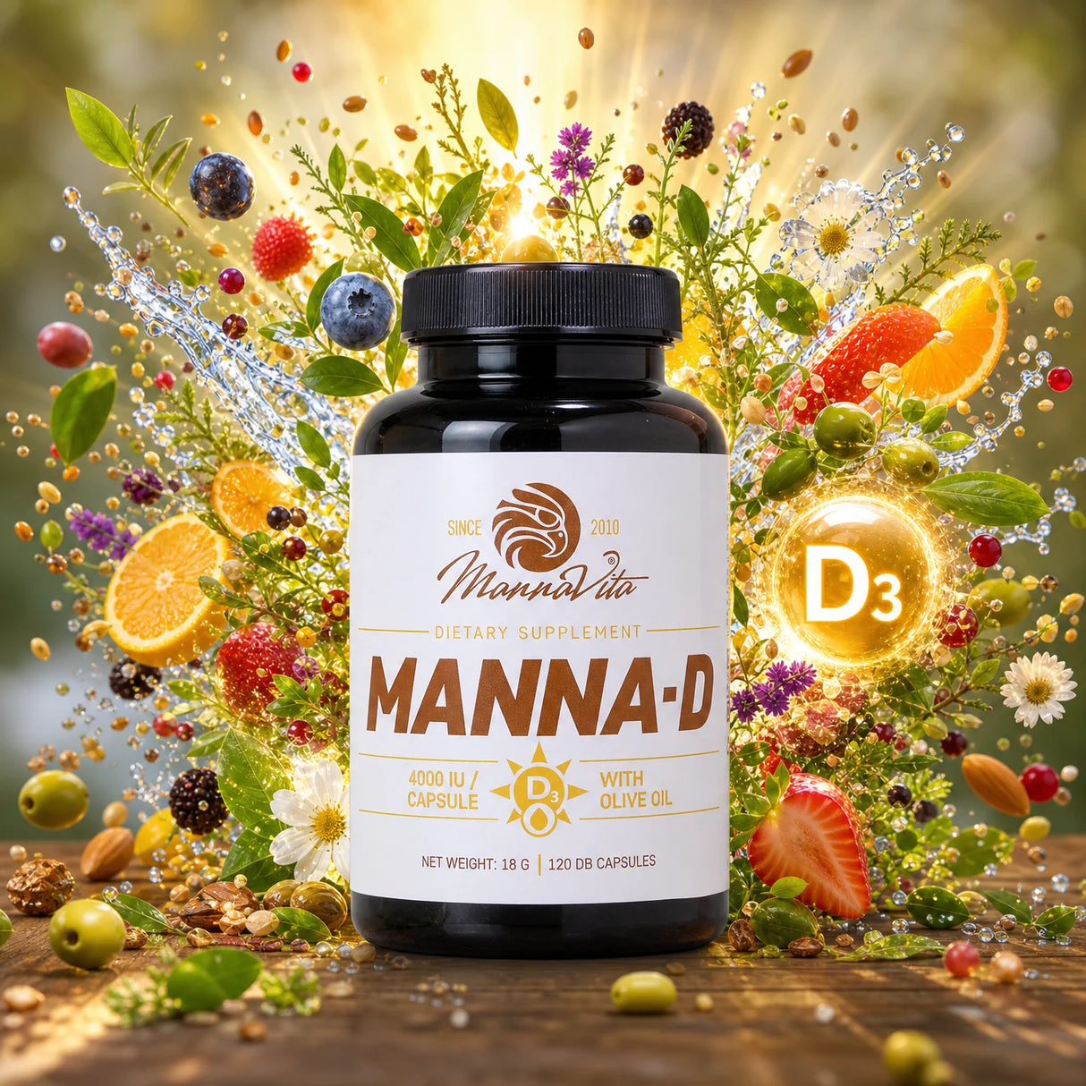 MANNA-D Vitamina D3 în ulei de măsline, 4000 UI • 120 capsule